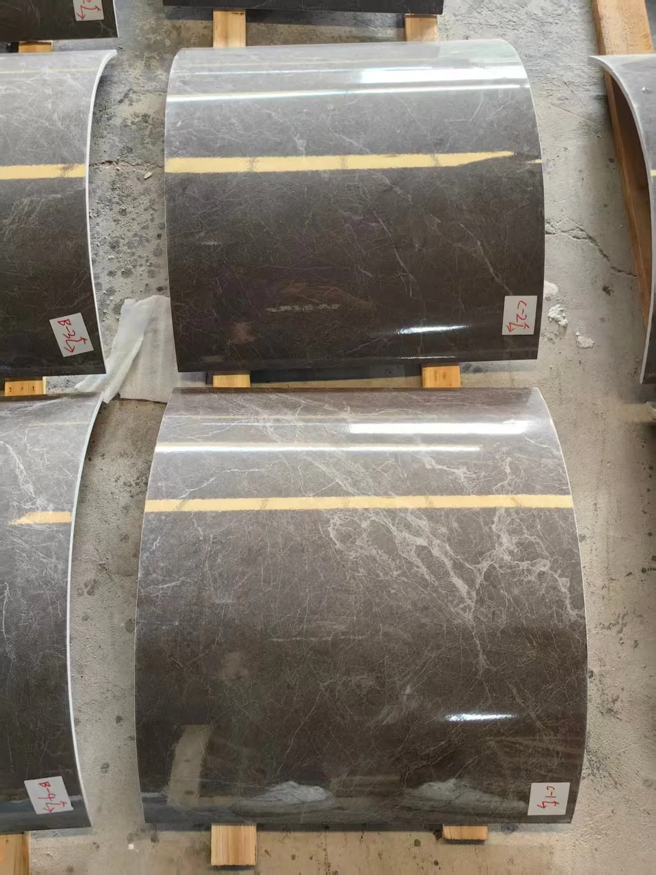 curved sintered stone, hot bending sintered stone, 750x1500 glossy sintered stone, sintered stone column cladding