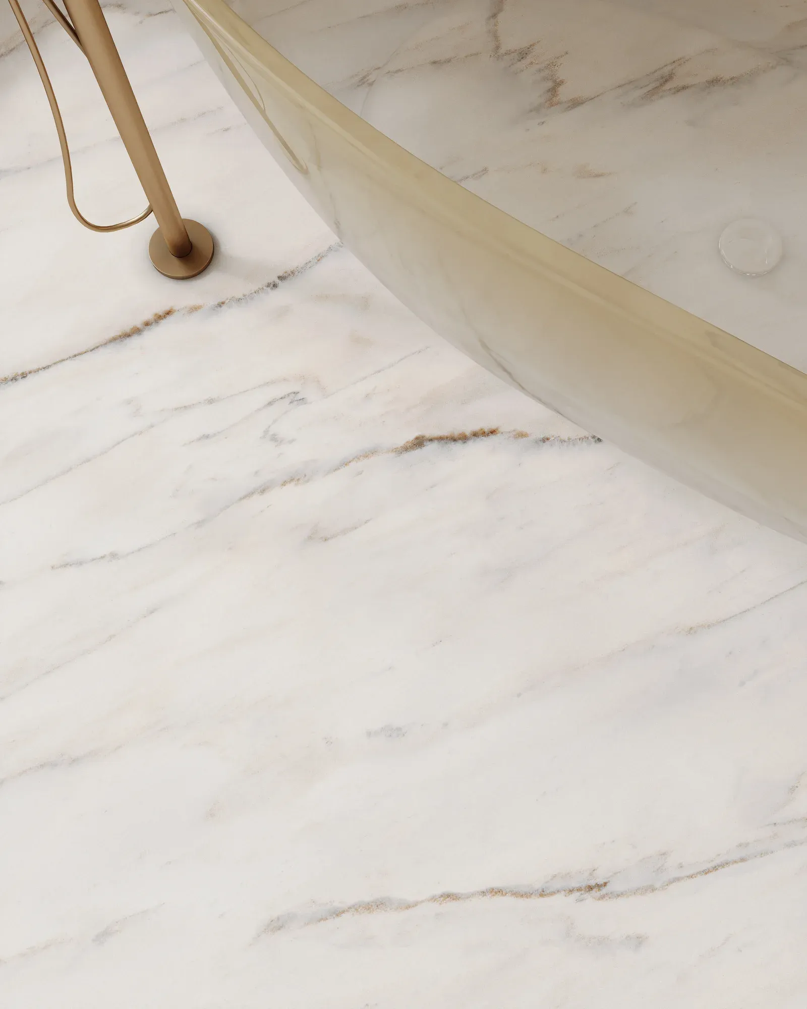 Aureate Drift white and gold sintered stone used in a polished surface close-up