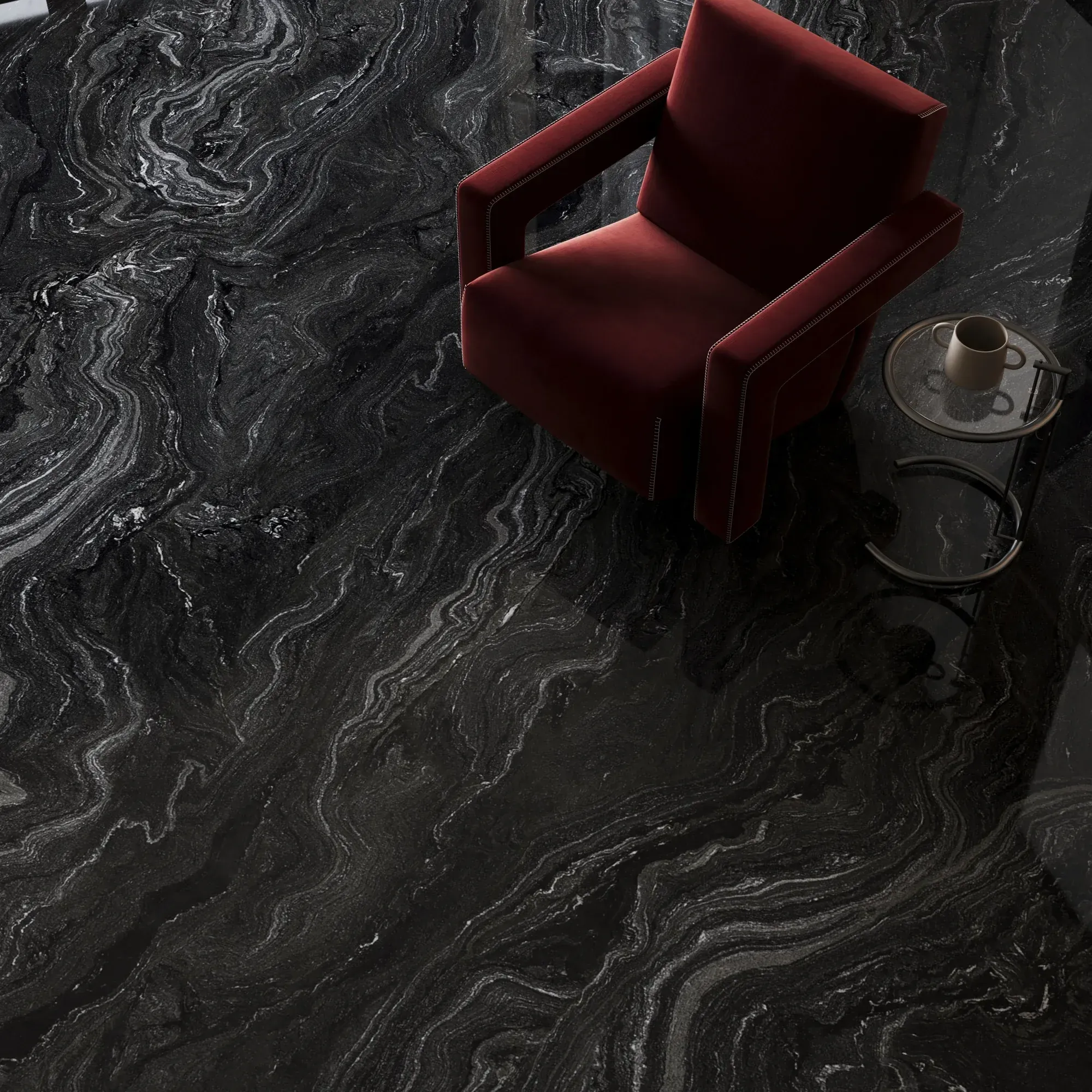 Gucci Black black sintered stone used in a black marble-look floor detail