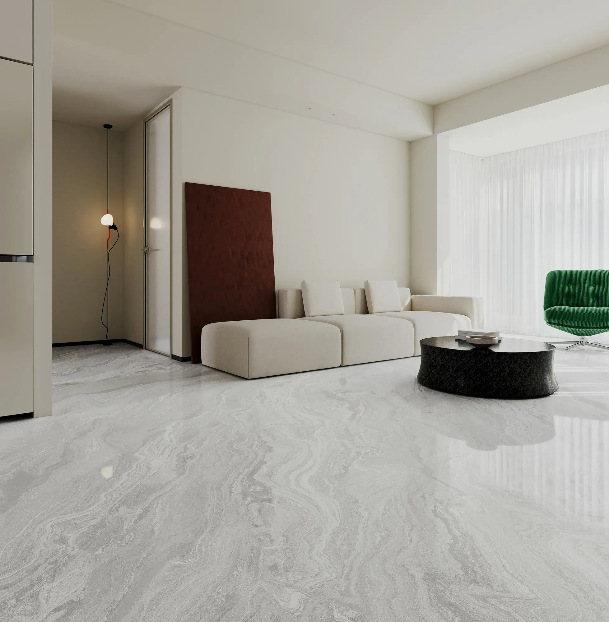 Gucci White white gray sintered stone used in a minimalist living room floor