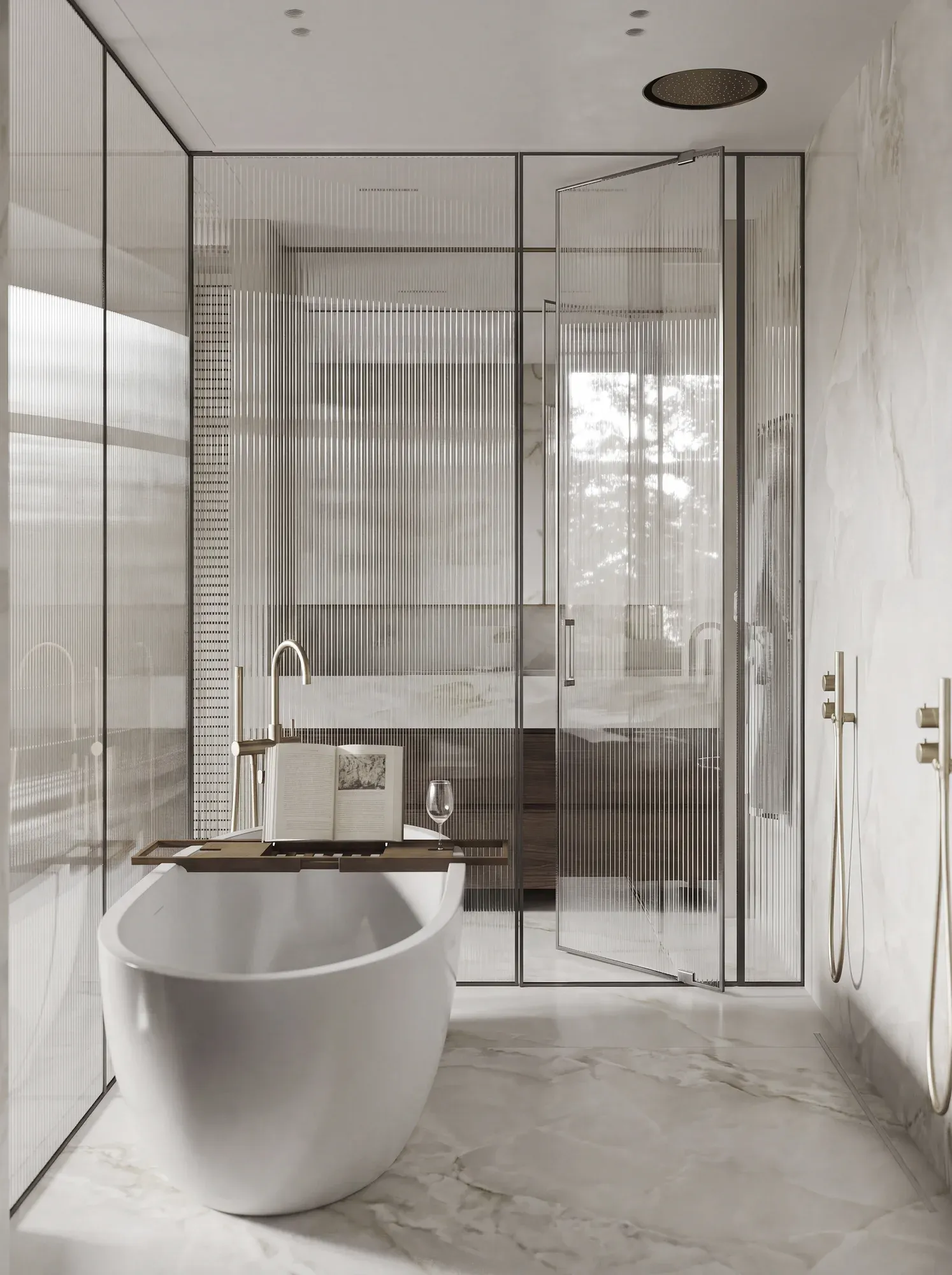 Raphael Jade White white sintered stone used in a bathroom wall and floor