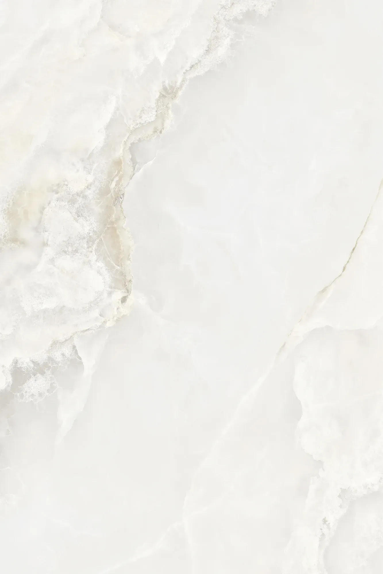 Full slab face of Raphael Jade White white onyx look sintered stone