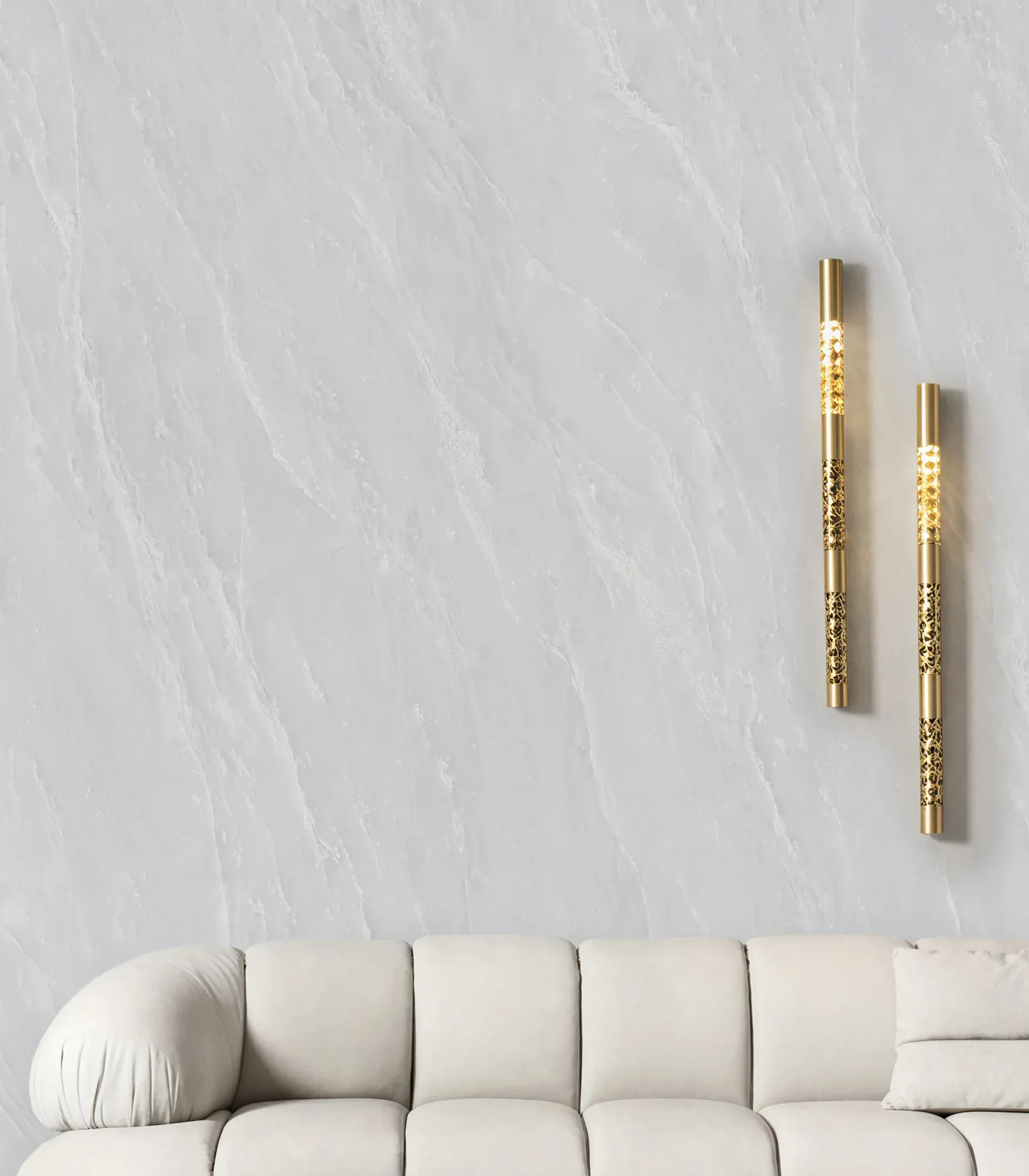 Royal White Jade white sintered stone used in a living room feature wall
