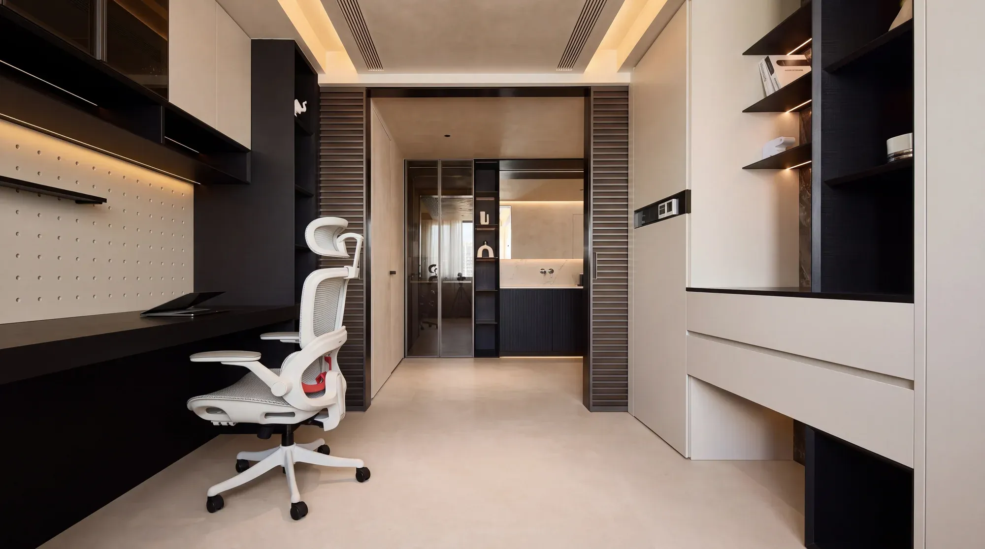 Veil Crema beige sintered stone used in a home office floor