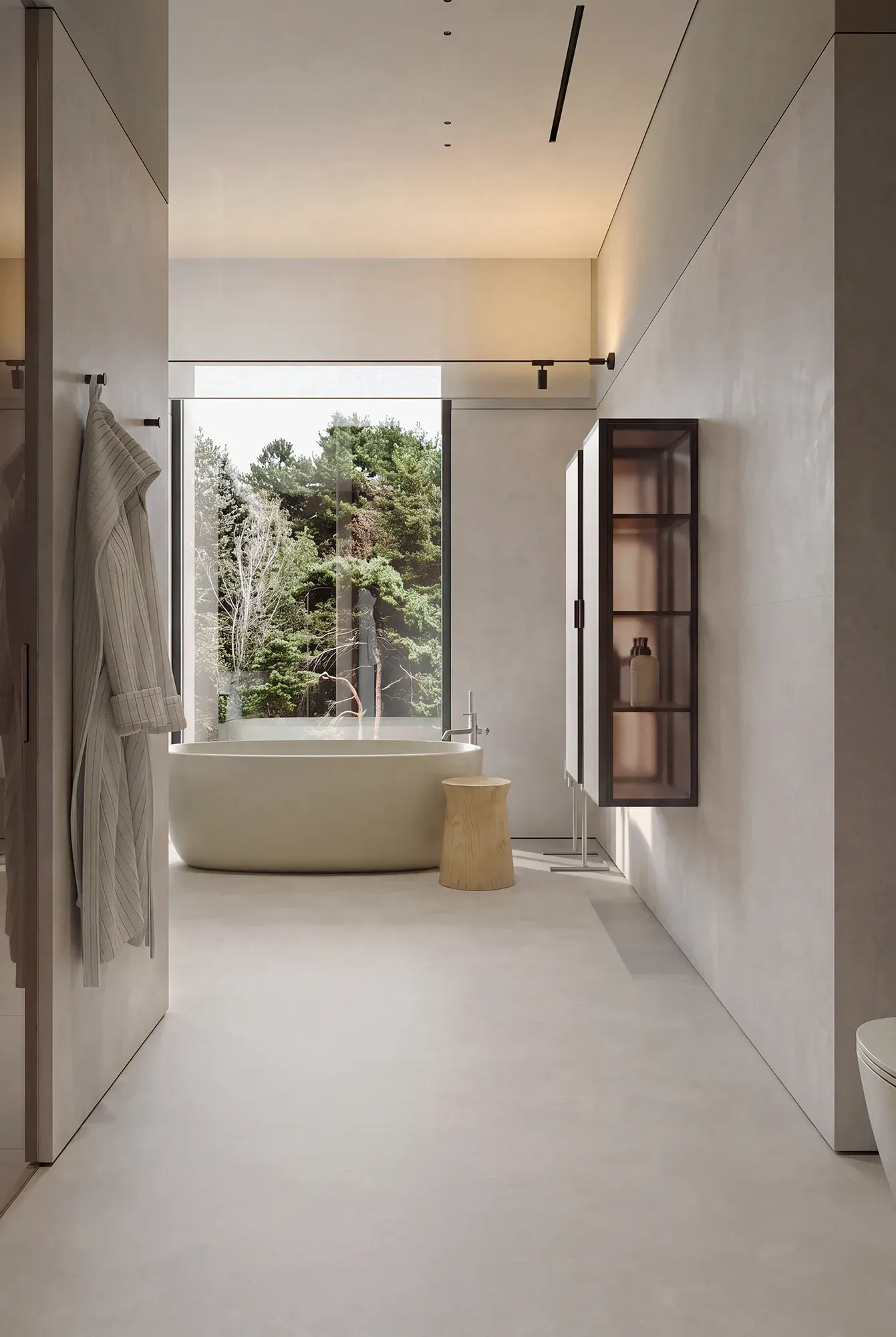 Veil Moonlight gray sintered stone used in a bathroom floor
