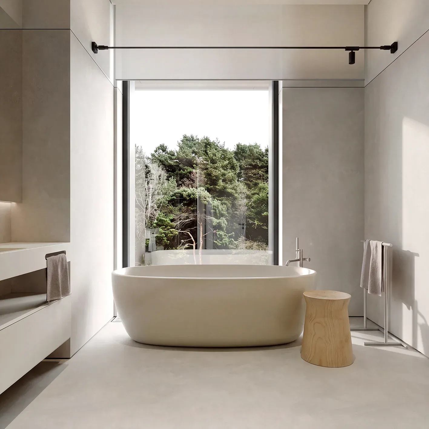 Veil Moonlight gray sintered stone used in a bathroom wall and floor