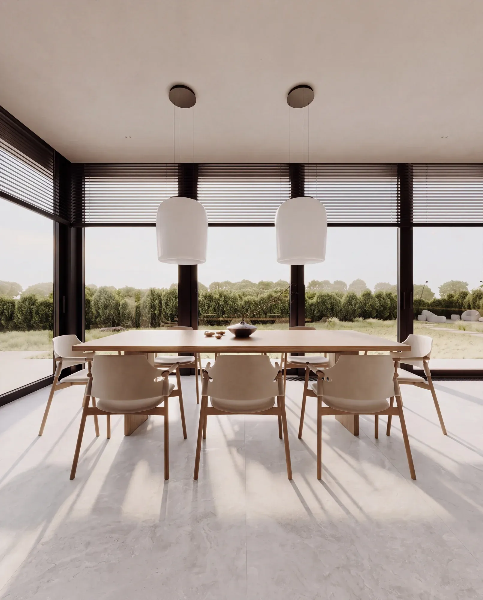Venice White Travertine ivory white sintered stone used in a dining room floor