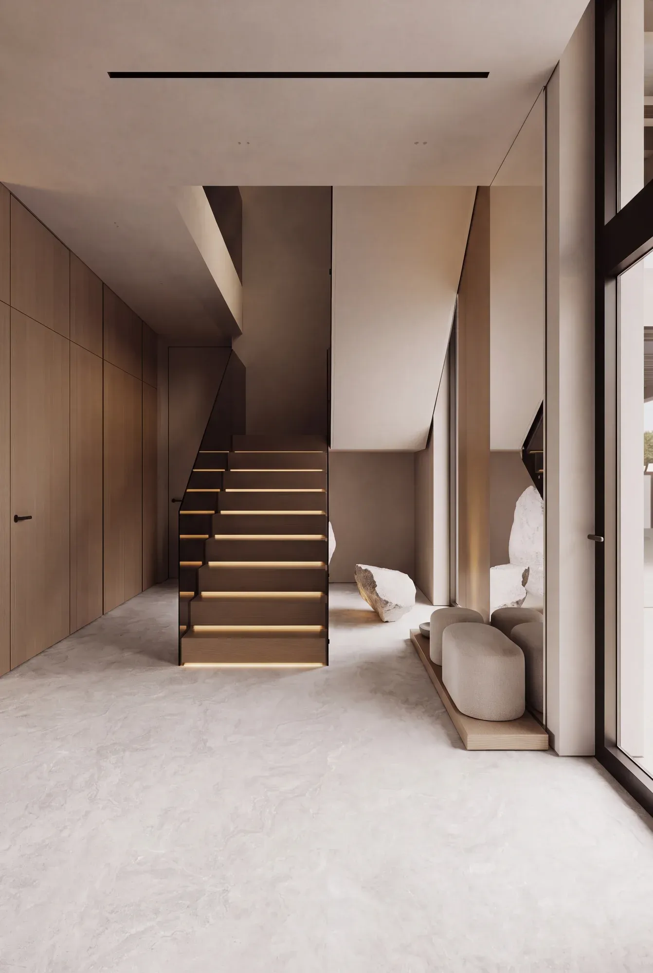 Venice White Travertine ivory white sintered stone used in a interior corridor floor