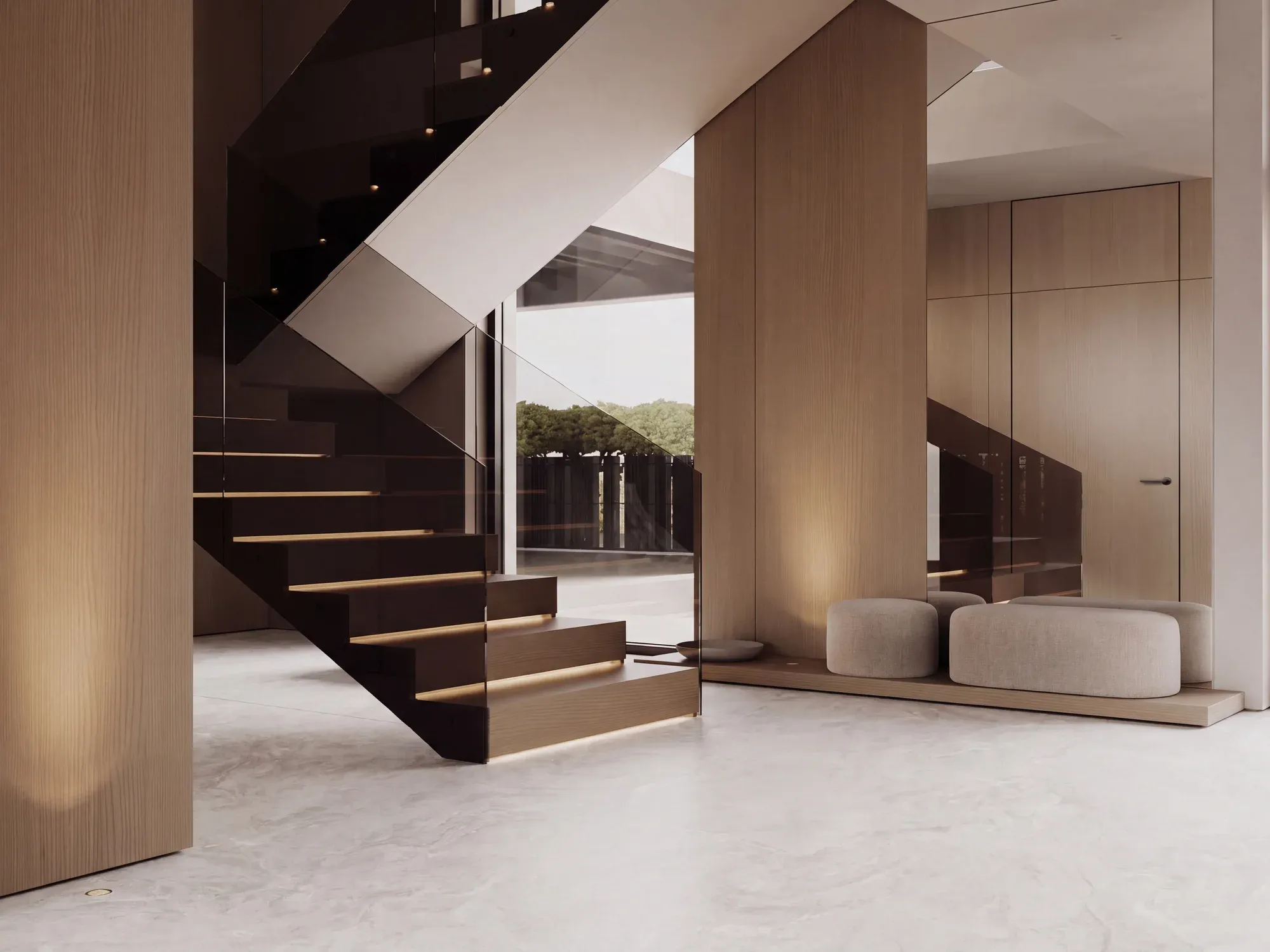 Venice White Travertine ivory white sintered stone used in a interior corridor floor