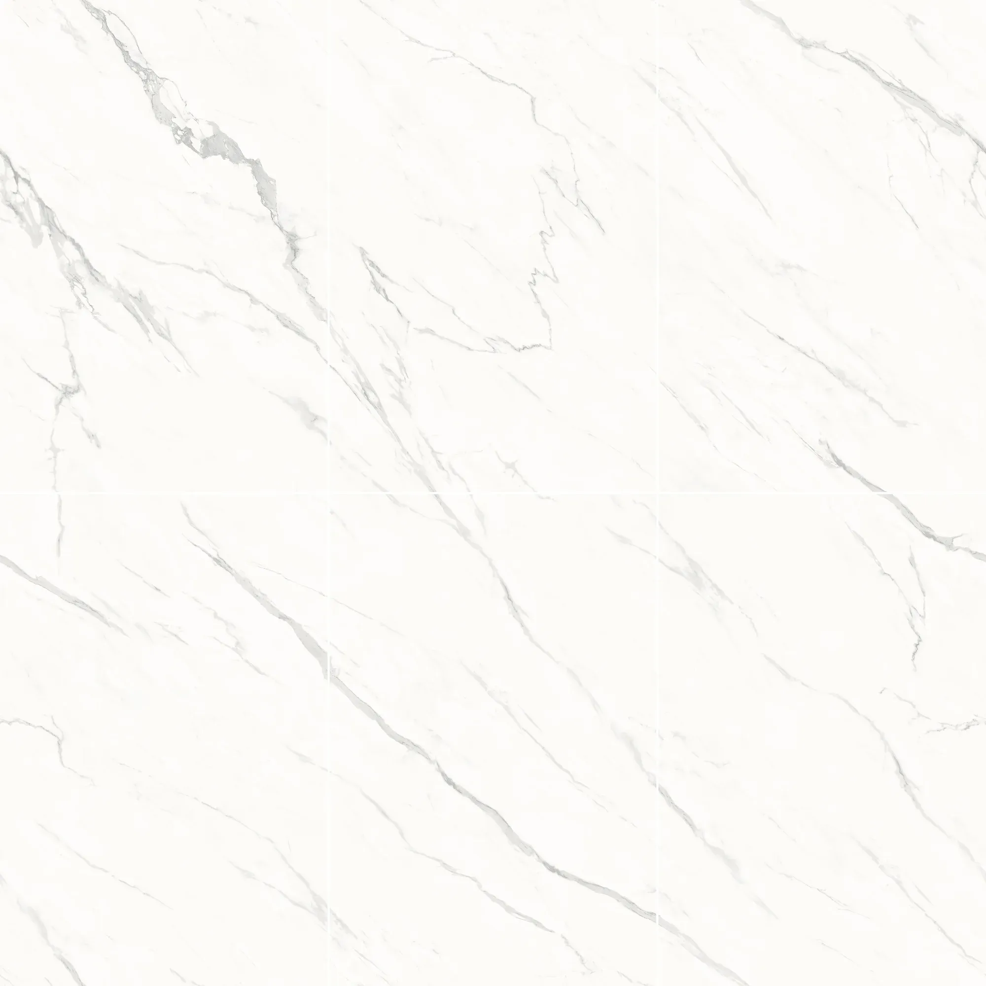 Six coordinated White Carrara white gray marble look sintered stone slab faces